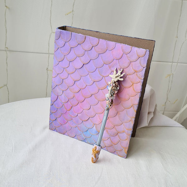 Hand decorated A5 Mermaid theme ring binder 'lilac gold'