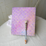 Hand decorated A5 Mermaid theme ring binder 'lilac gold'