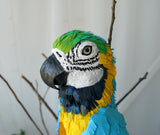 Handmade paper mache Blue and gold macaw parrot