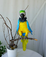 Handmade paper mache Blue and gold macaw parrot