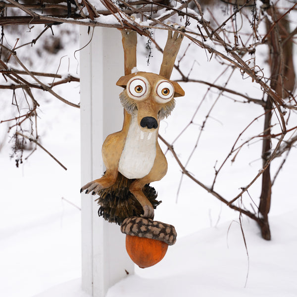 Handmade paper mache squirrel Scrat from Ica Age movie