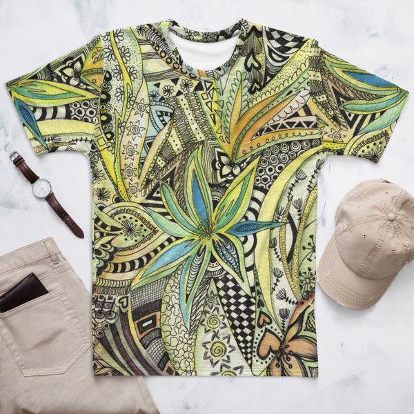 Men's T-shirt 'green watercolor doodles'