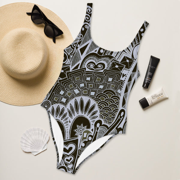 One-Piece Swimsuit 'dark doodles'