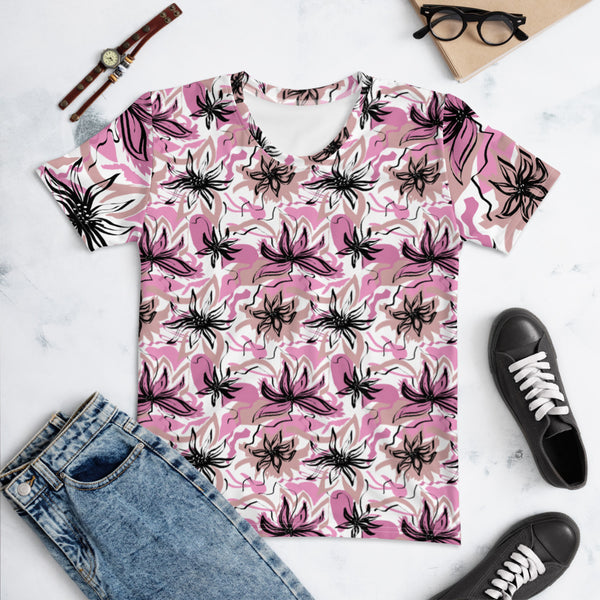 Women's T-shirt 'Pink and flowers'