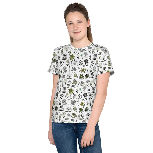 Youth crew neck t-shirt 'green flowers'